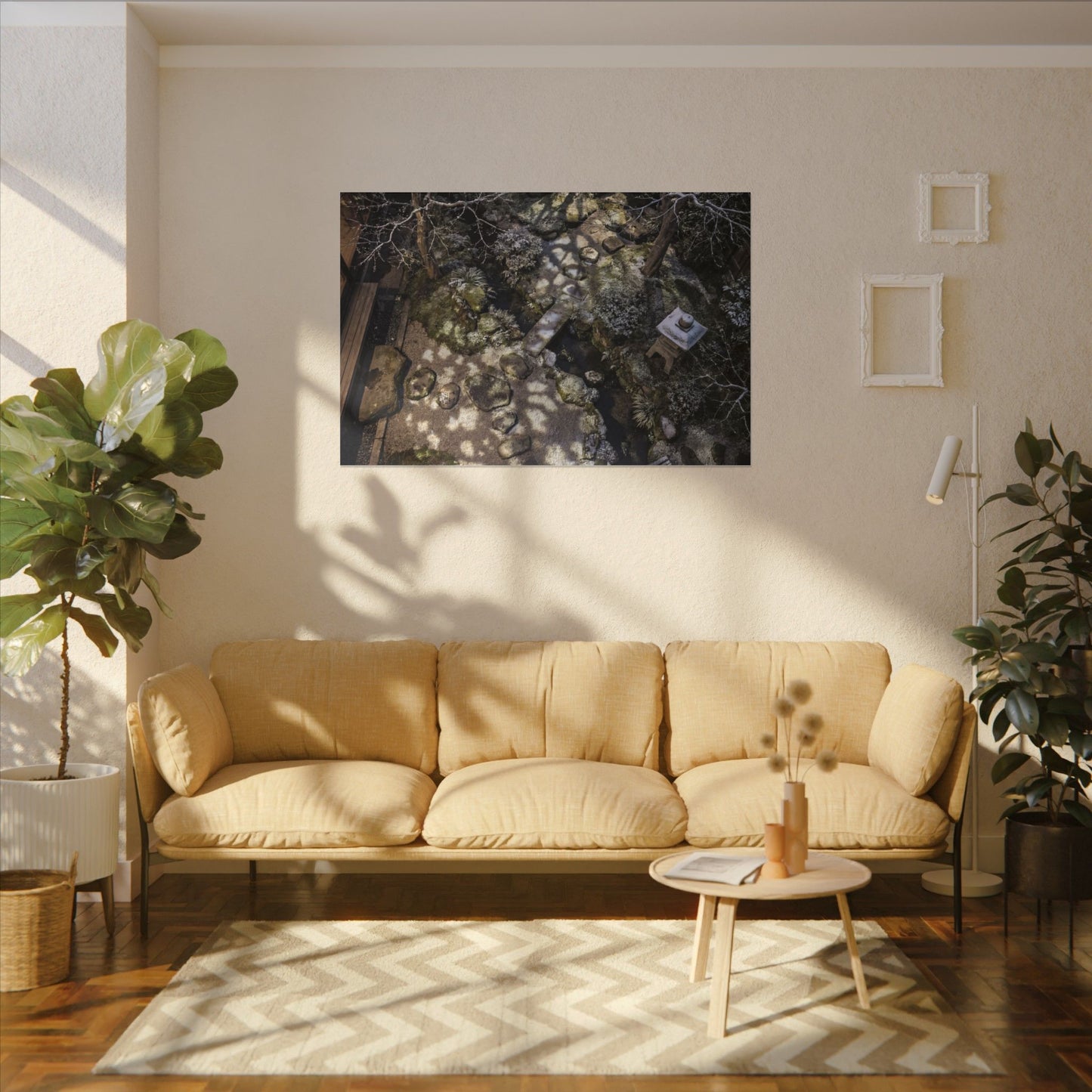 Moonlit Garden Japanese Pattern Canvas Art | Elegant Japandi Art