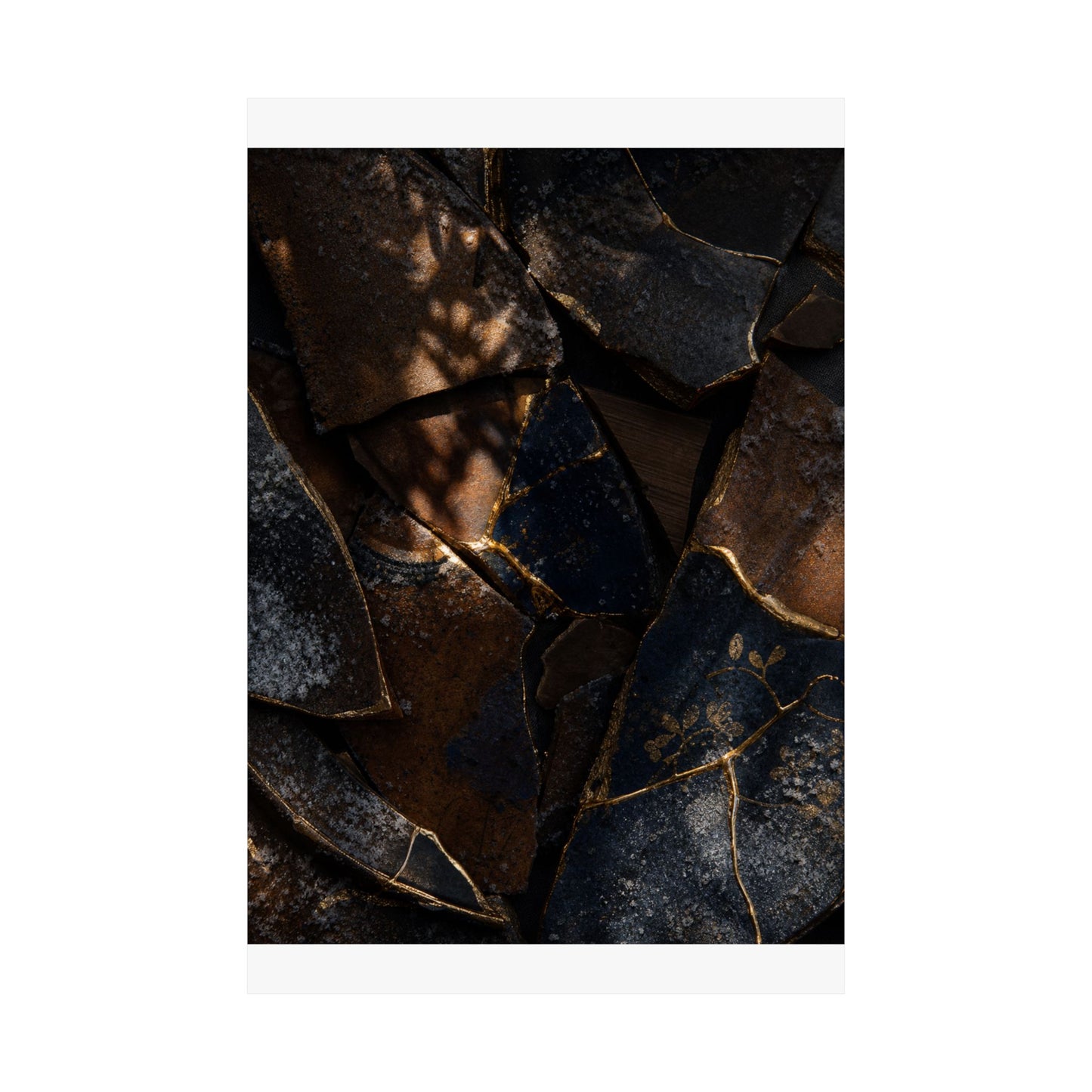 Fukinsei Broken Pottery Wall Art Print - Dark Japandi Dark Texture