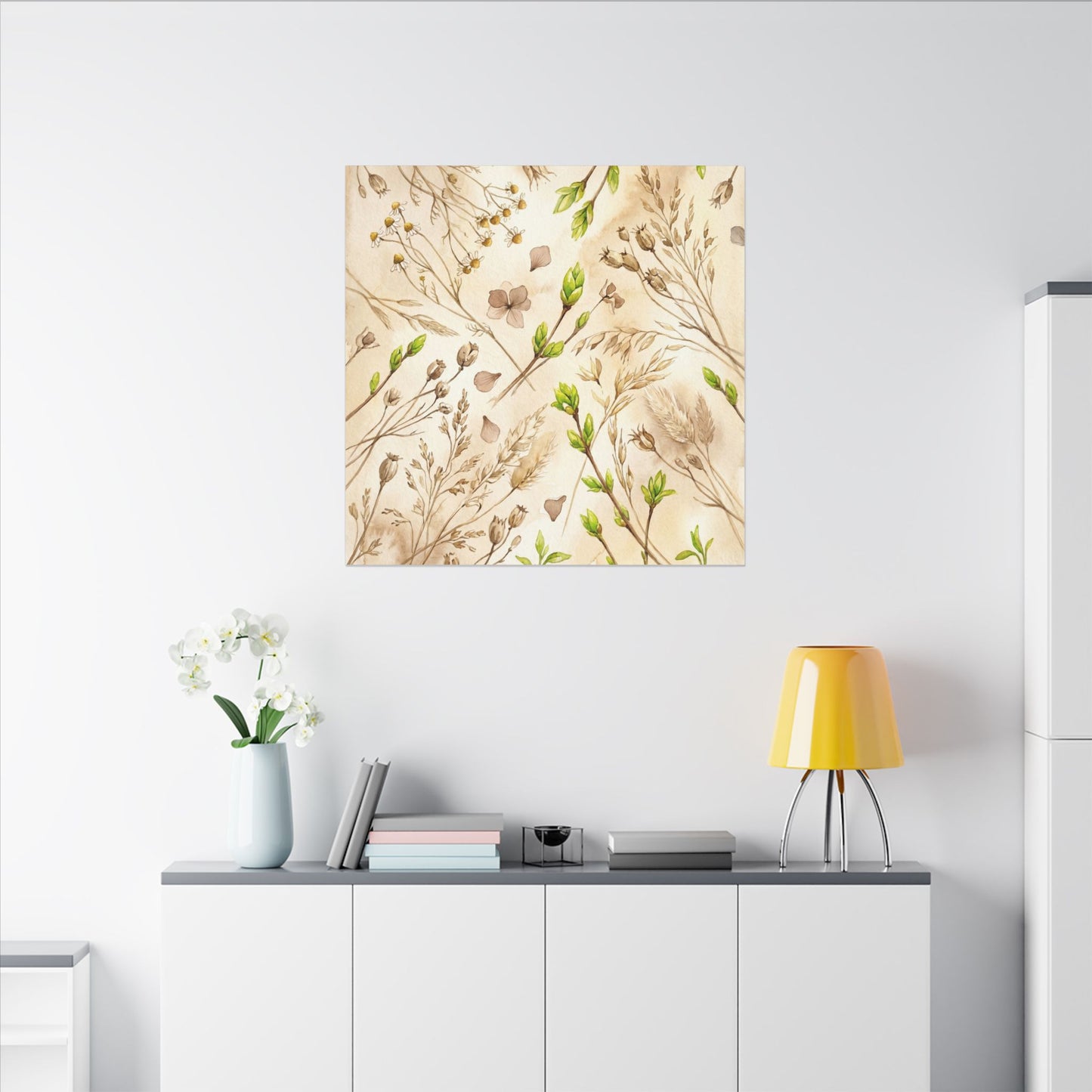Spring Dried Flowers Watercolor Canvas Art | Earthy Decor