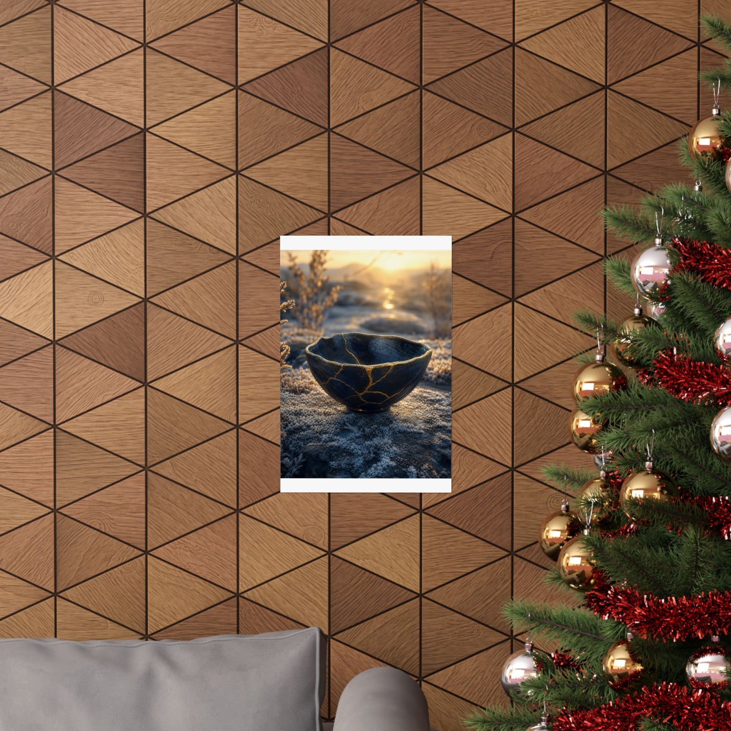 Kintsugi Ceramic Bowl in Golden Hour | Gold Repair Wall Art Print