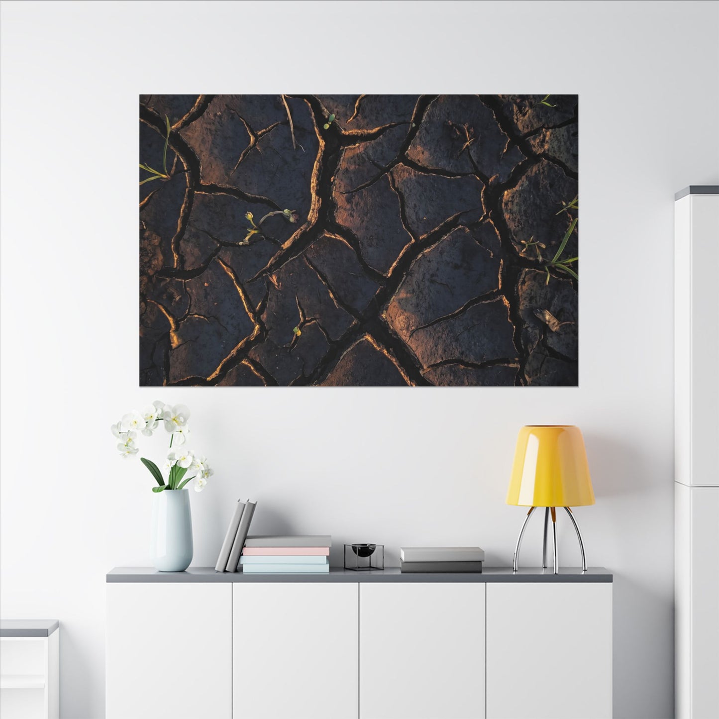Cracked Earth Moody Minimal Canvas Art | Luxurious Dark Japandi Art