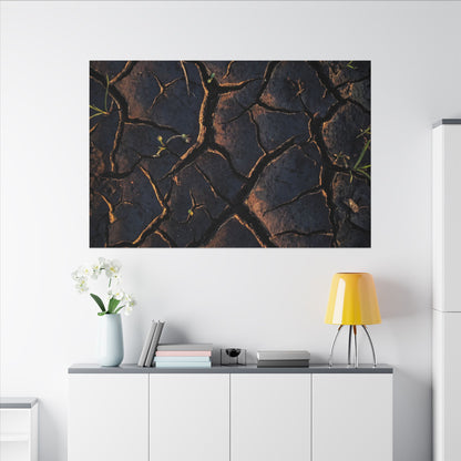 Cracked Earth Moody Minimal Canvas Art | Luxurious Dark Japandi Art