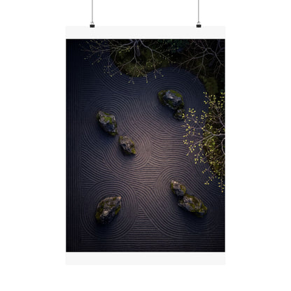 Rock Garden Shadow Zen Wall Art Print | Atmospheric Dark Japandi Art