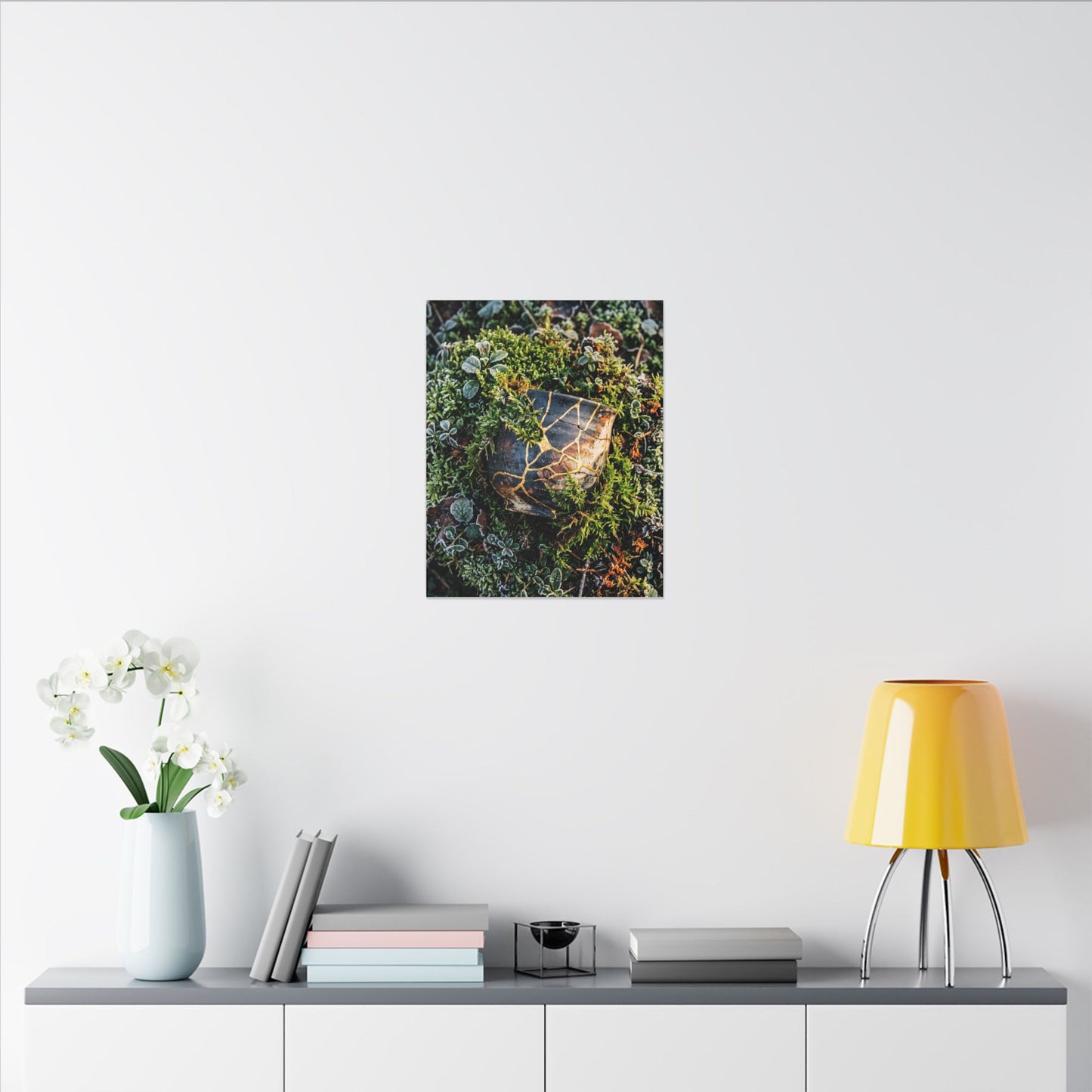 Artful Moss Close Up Canvas Art - Gold Repair Kintsugi