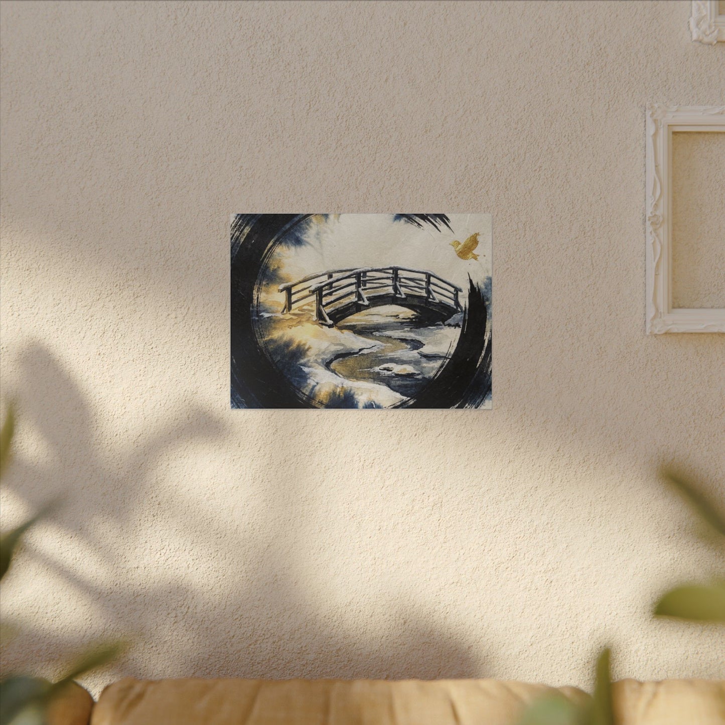 Winter Wooden Bridge Enso Canvas Art | Serene Decor