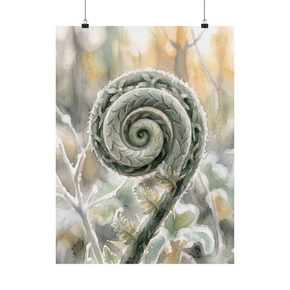 Fern Unfurling Wall Art Print | Winter Japandi Watercolor Art