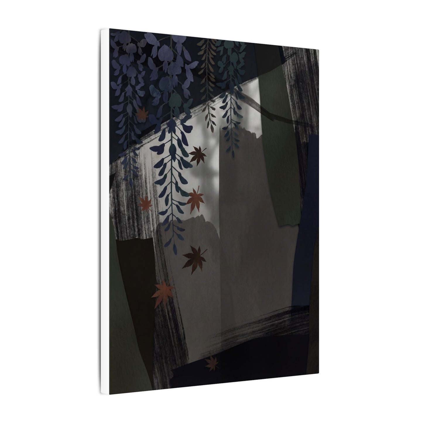 Wisteria Autumn Canvas Art | Dark Japandi Moody Design