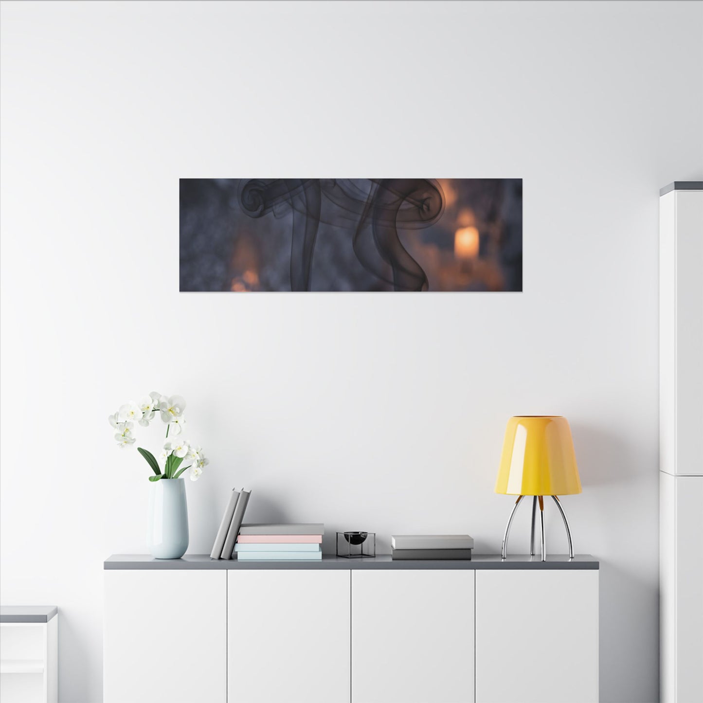 Incense Smoke Winter Canvas Art | Dark Japandi Sophisticated Design