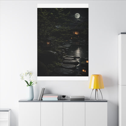 Moonlit Garden Shadow Zen Canvas Art | Sophisticated Dark Japandi Art