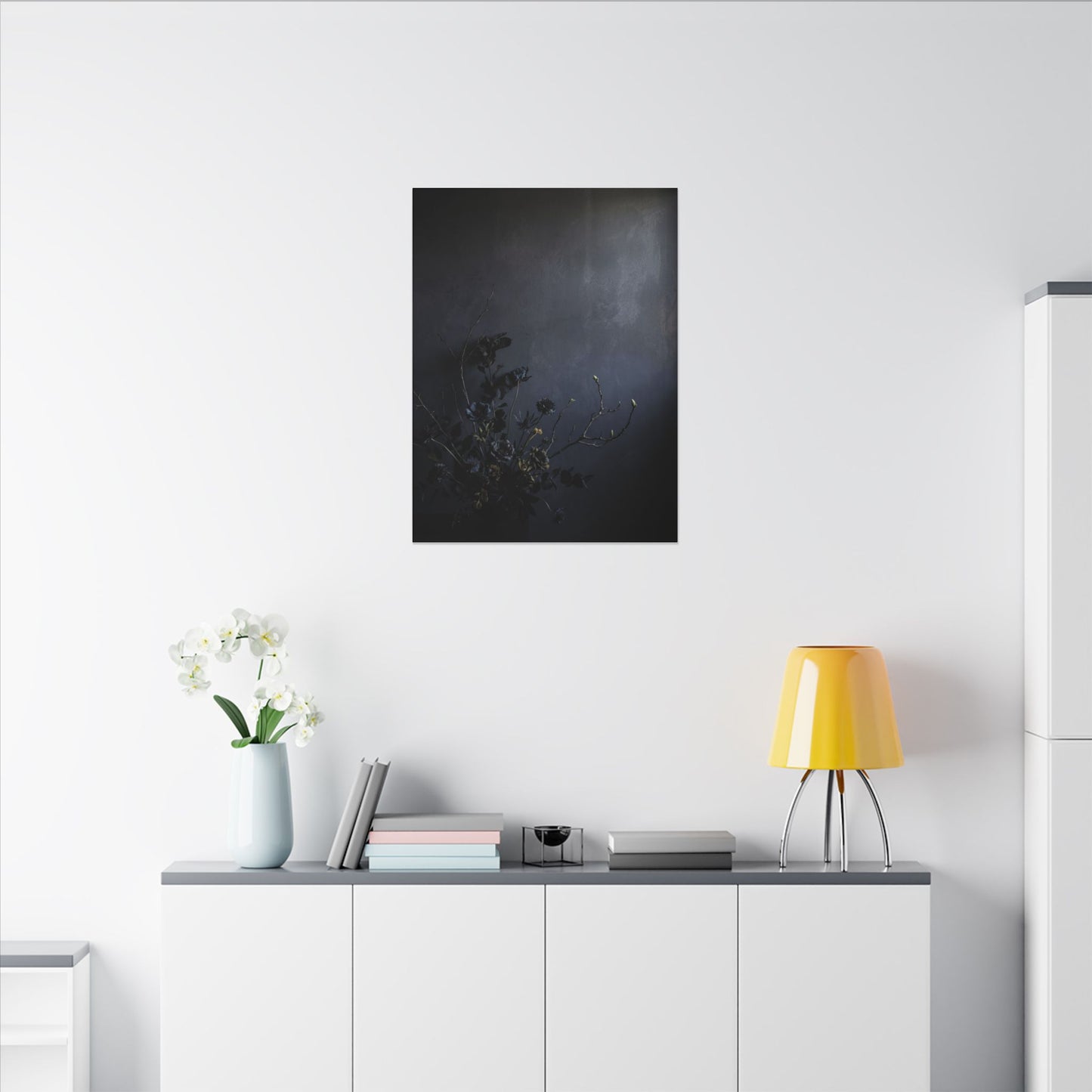 Dried Flowers Spring Canvas Art | Dark Japandi Moody Design