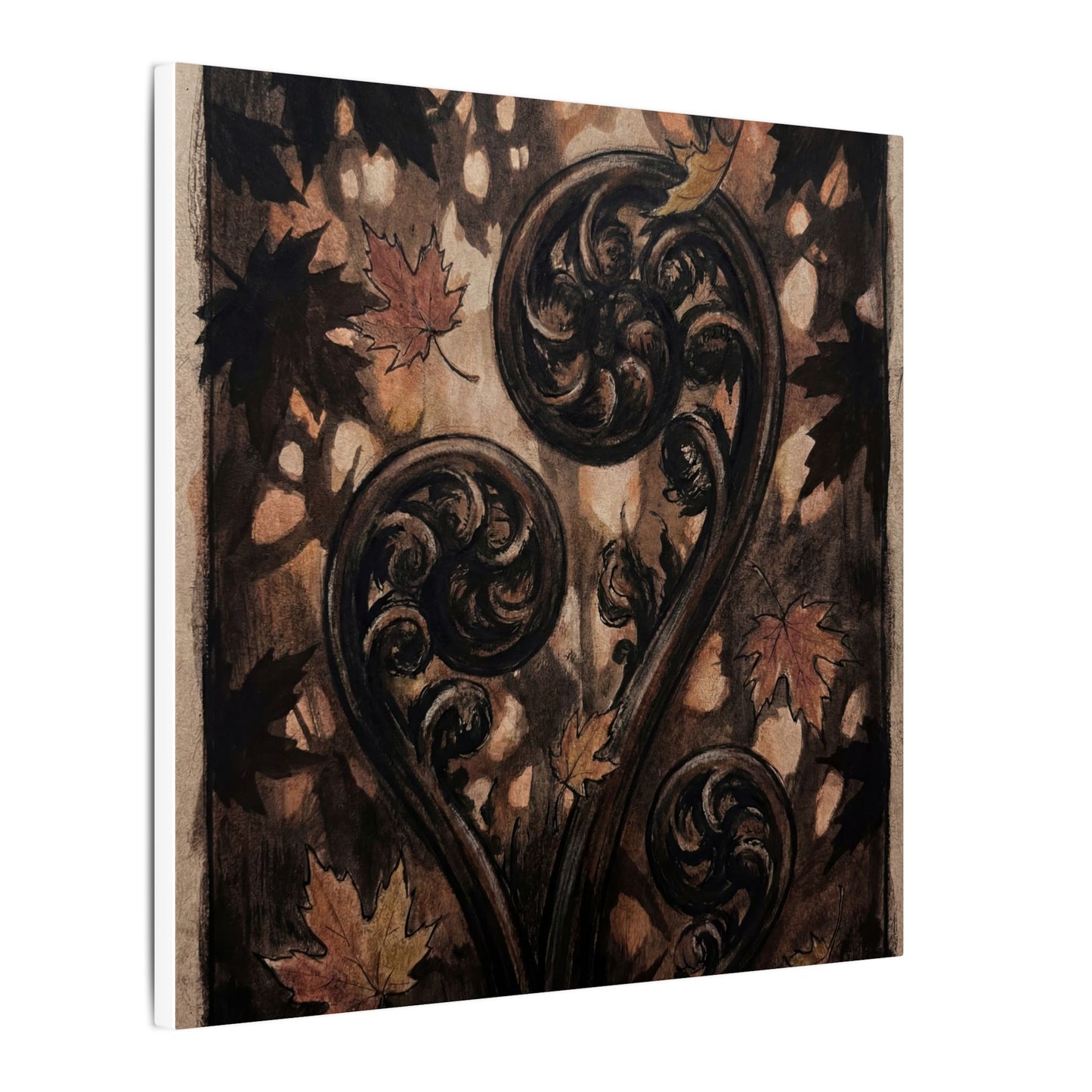 Mono No Aware Fern Unfurling Canvas Art - Dark Japandi Charcoal Ink