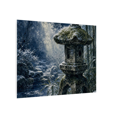 Zen Stone Lantern in Dappled | Sumi E Canvas Art