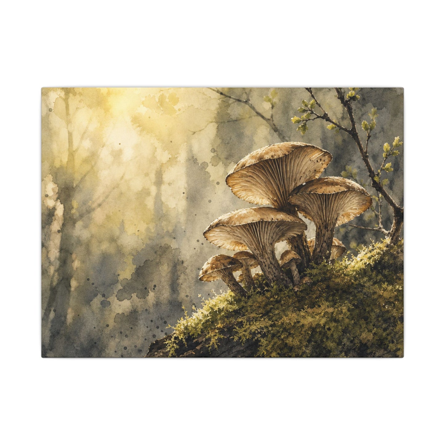Wild Mushrooms Canvas Art | Spring Japandi Watercolor Art