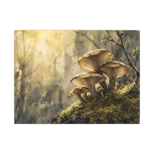 Wild Mushrooms Canvas Art | Spring Japandi Watercolor Art