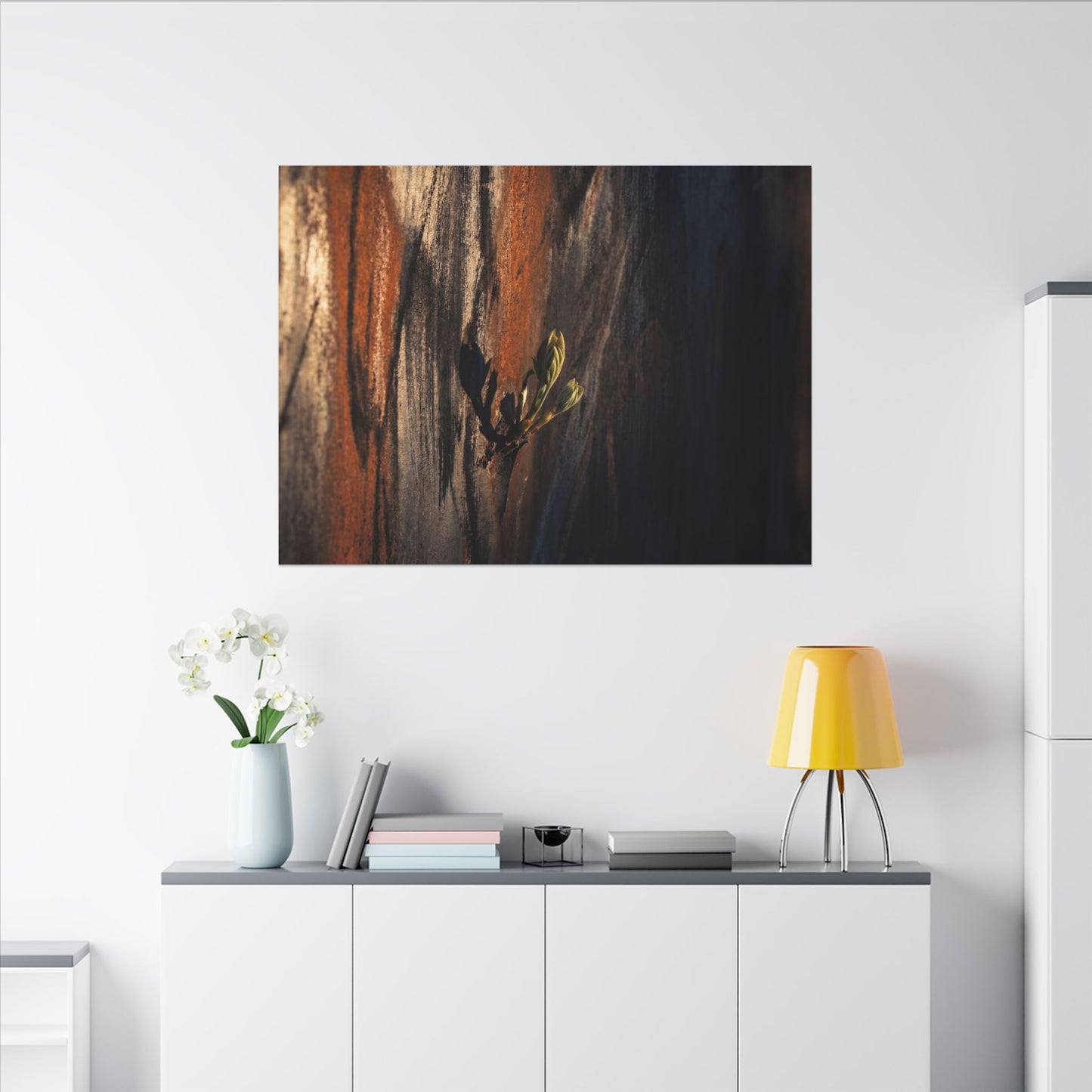 Rust Patina Charcoal Ink Canvas Art | Moody Dark Japandi Art
