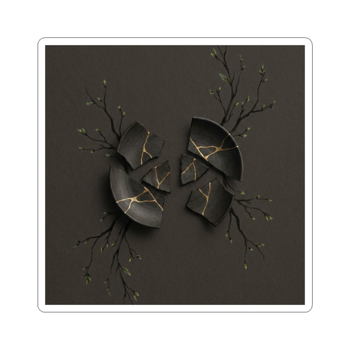 Bold Broken Pottery Sticker - Charcoal Ink Dark Japandi