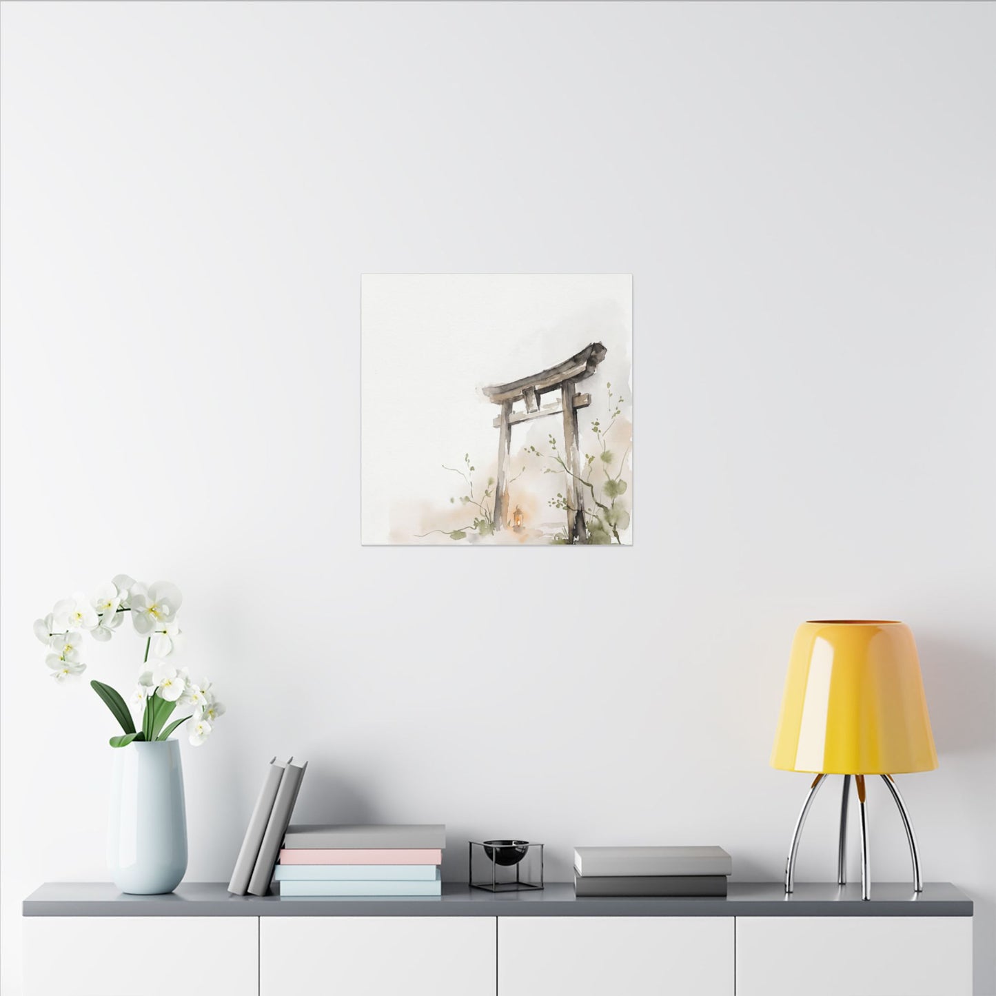 Fukinsei Torii Gate Canvas Art - Japandi Watercolor