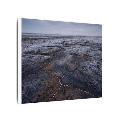Dark Japandi Cracked Earth in Overcast | Dark Texture Canvas Art