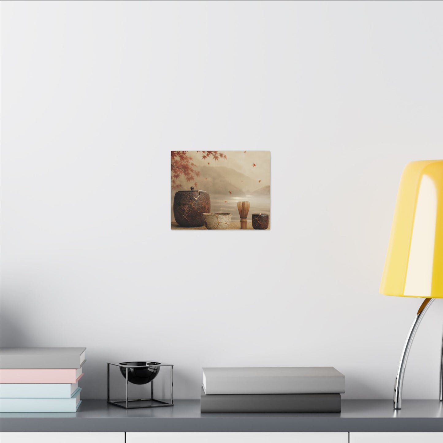 Tea Ceremony Canvas Art | Autumn Kintsugi Gold Vein Art