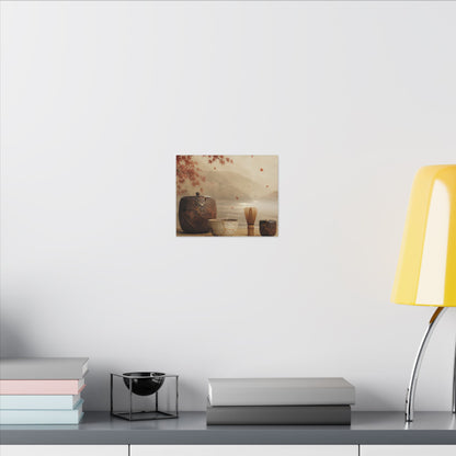 Tea Ceremony Canvas Art | Autumn Kintsugi Gold Vein Art