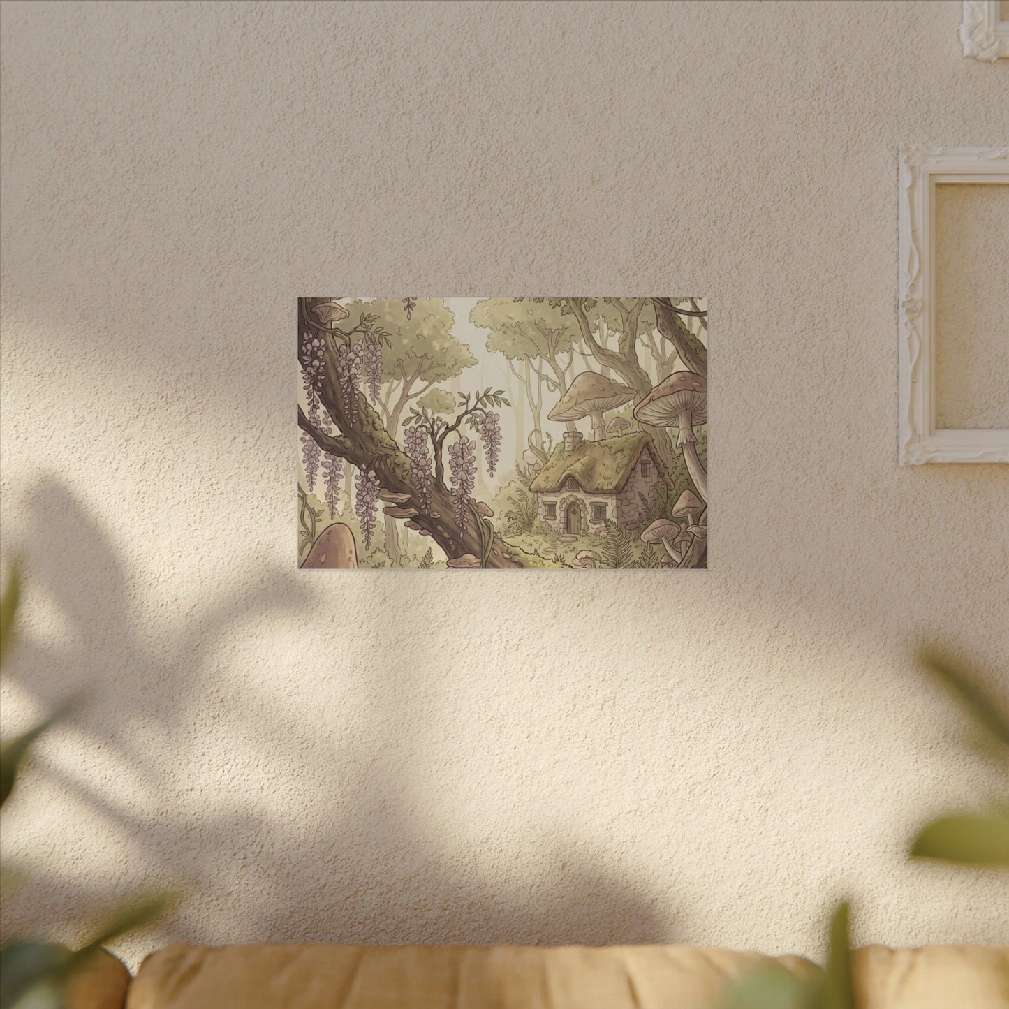 Summer Wisteria Mushroom Illustration Canvas Art | Enchanting Decor
