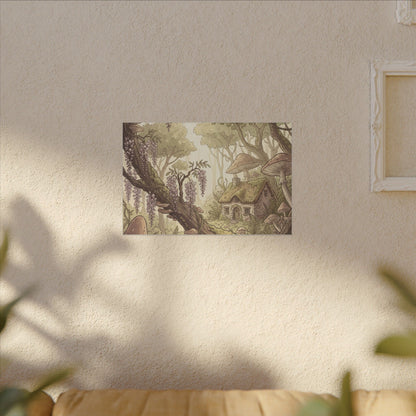 Summer Wisteria Mushroom Illustration Canvas Art | Enchanting Decor