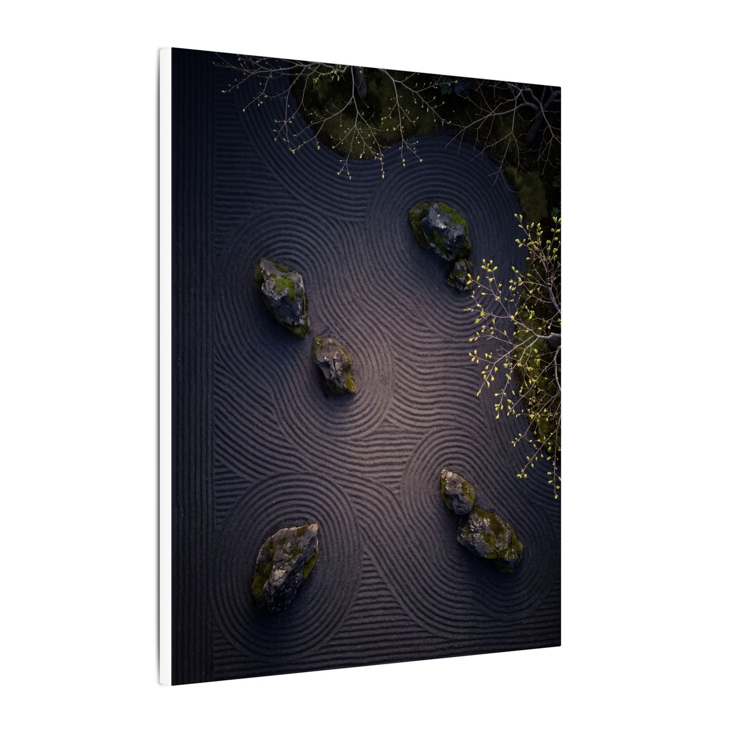 Dark Japandi Rock Garden in Dawn | Shadow Zen Canvas Art
