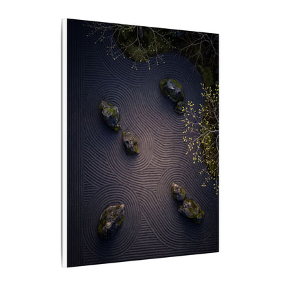 Dark Japandi Rock Garden in Dawn | Shadow Zen Canvas Art