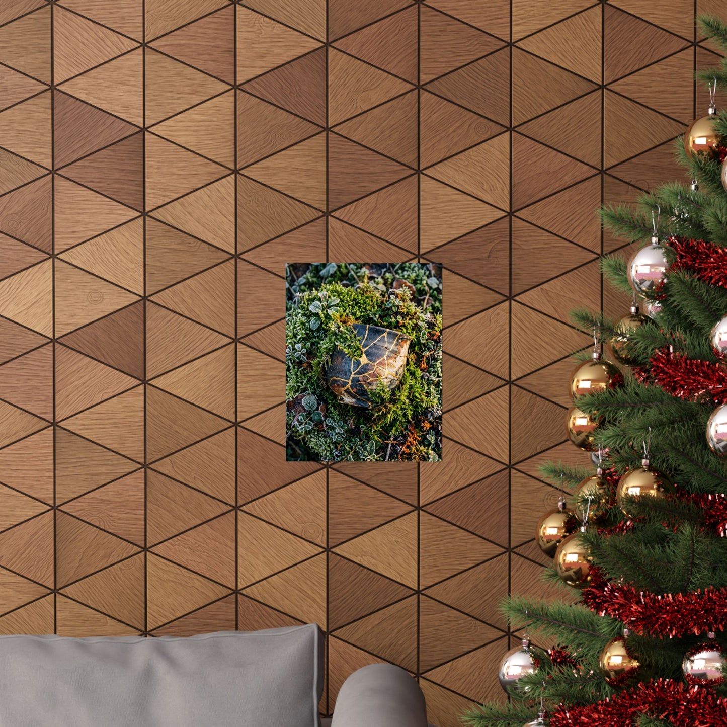 Winter Moss Close Up Gold Repair Wall Art Print | Beautiful Decor
