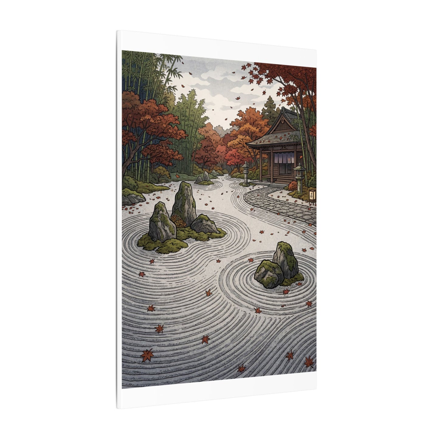 Autumn Rock Garden Ukiyo E Inspired Canvas Art | Peaceful Decor