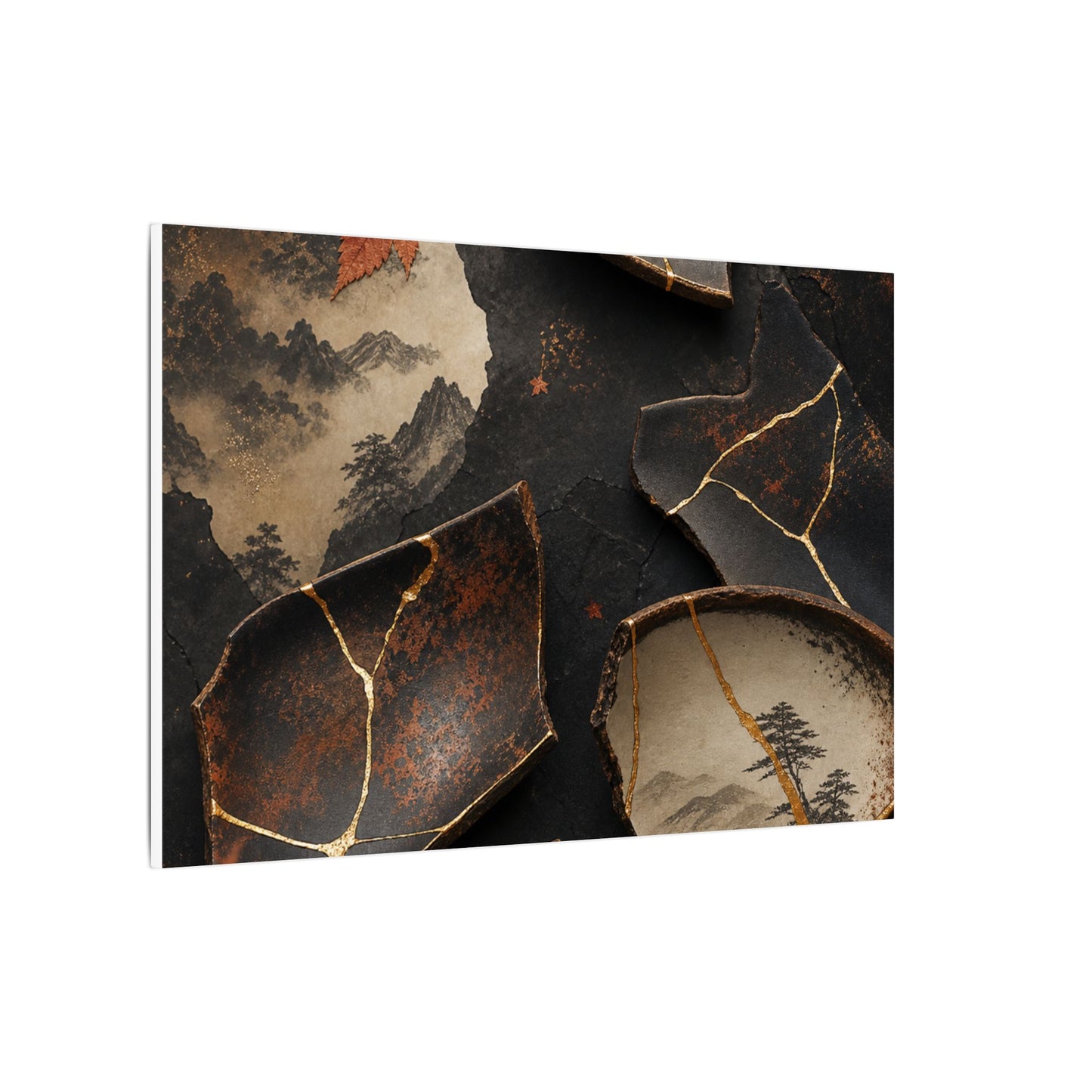 Broken Pottery Gold Vein Canvas Art | Philosophical Kintsugi Art