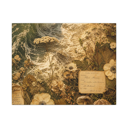 Spring Ocean Wave Herbarium Canvas Art | Nostalgic Decor