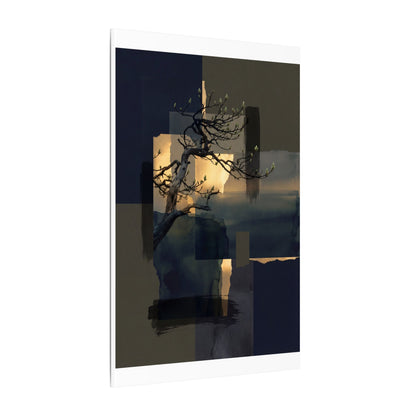Golden Hour Pine Tree Canvas Art - Dark Japandi Kanso