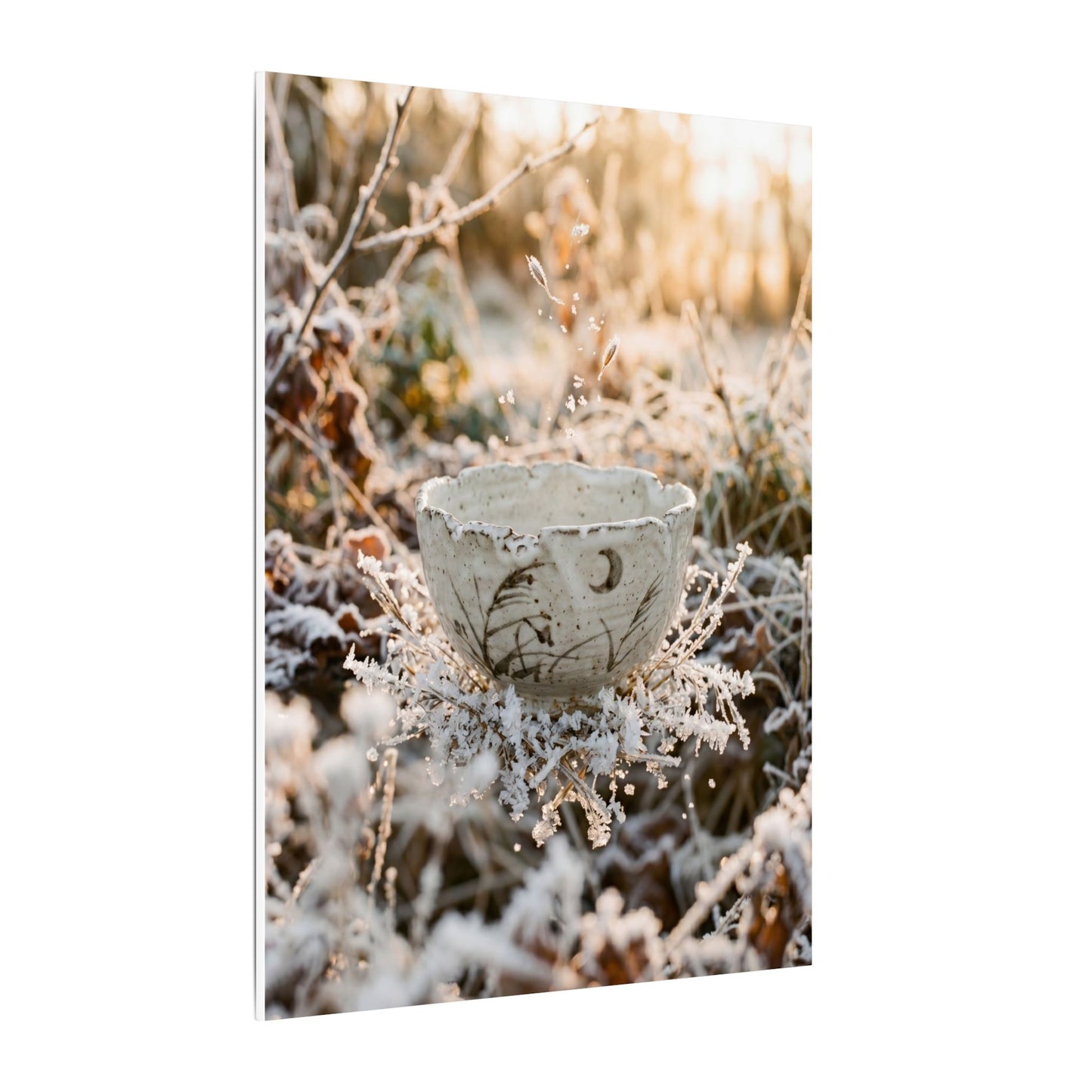 Japandi Ceramic Bowl in Golden Hour | Japanese Pattern Canvas Art