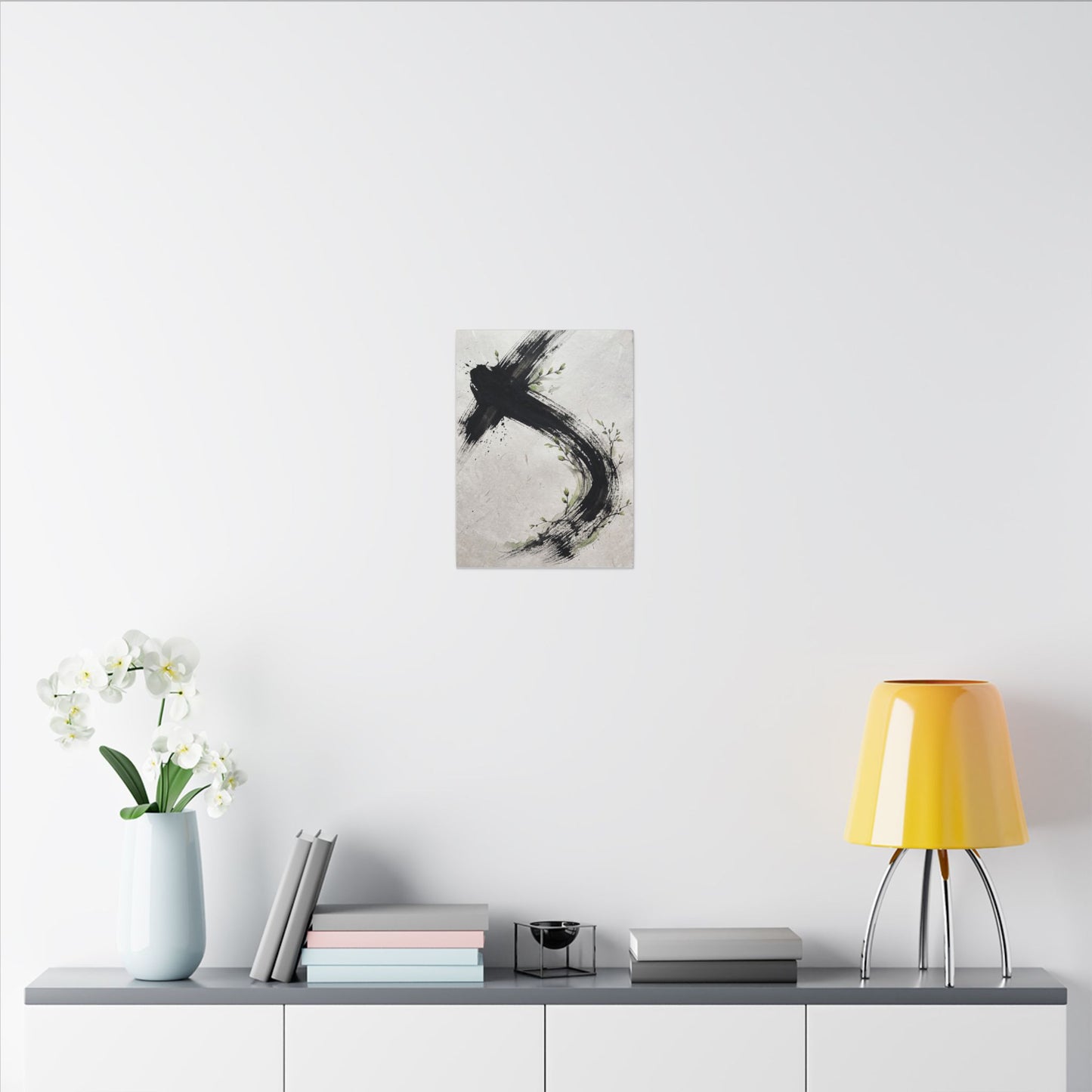 Ink Brushstroke Spring Canvas Art | Dark Japandi Sophisticated Design