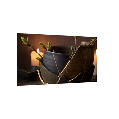 Broken Pottery Spring Canvas Art | Dark Japandi Luxurious Design
