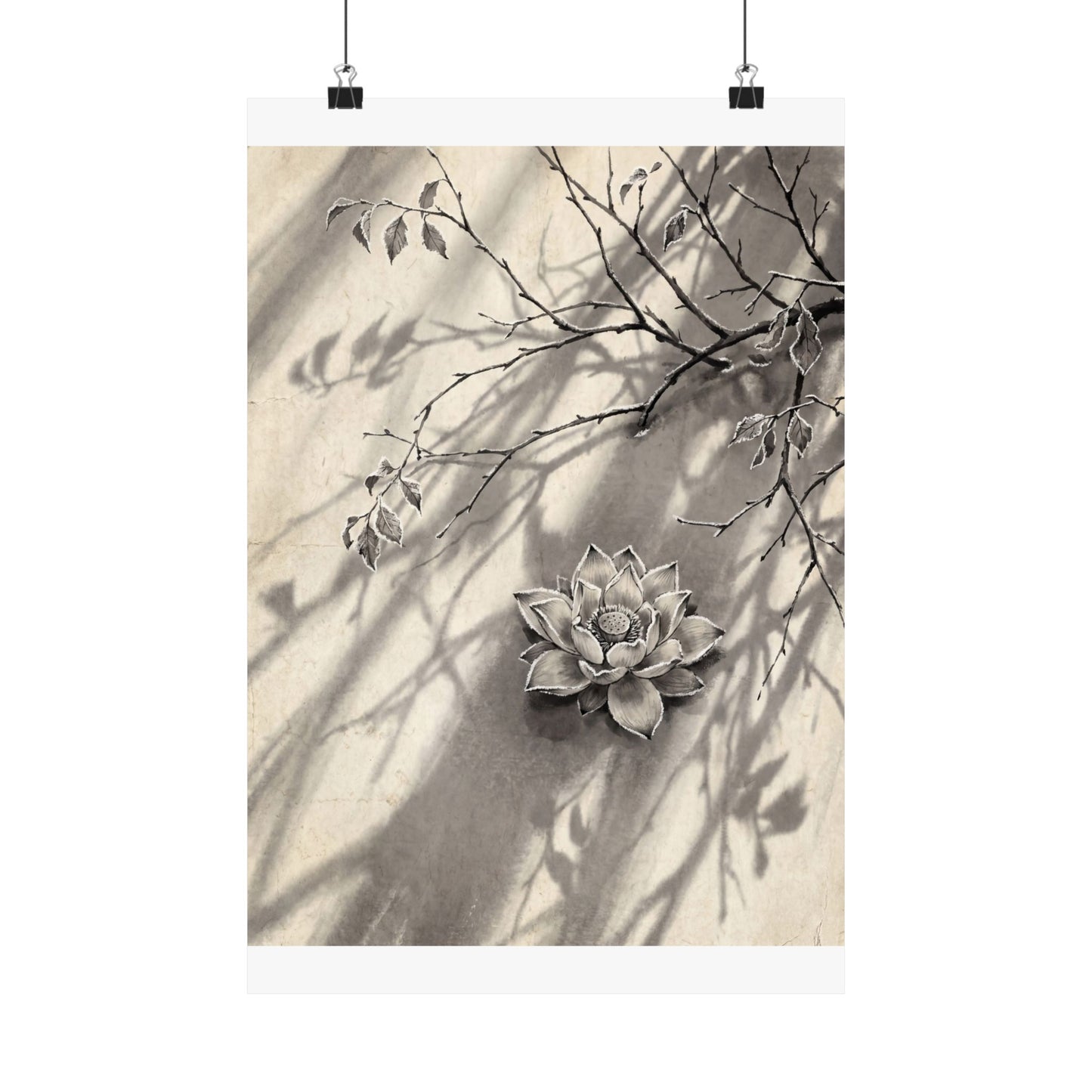 Contemplative Lotus Flower Wall Art Print - Sumi E Zen Art Print