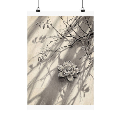 Contemplative Lotus Flower Wall Art Print - Sumi E Zen Art Print