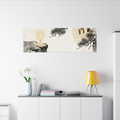 Japandi Pine Tree in Candlelight | Japanese Pattern Canvas Art
