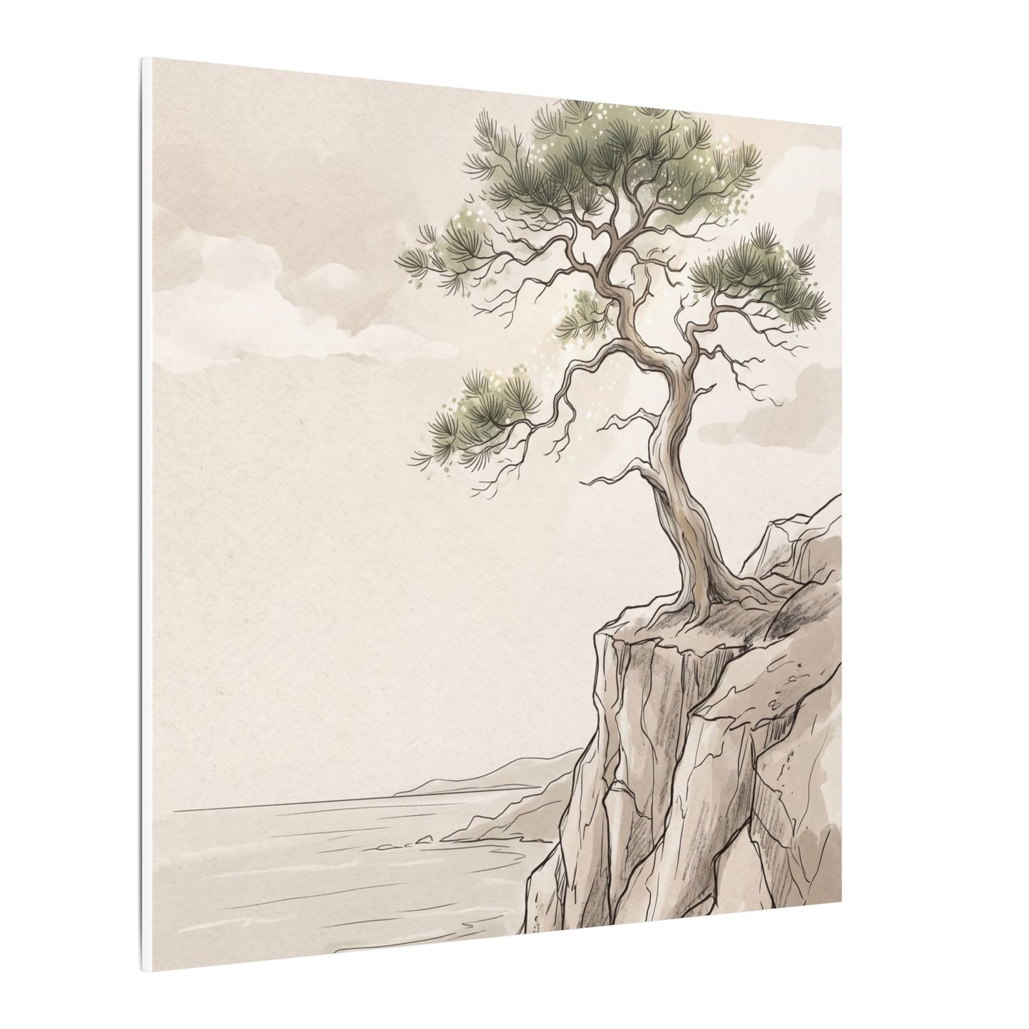 Japandi Pine Tree in Dappled | Minimal Line Canvas Art