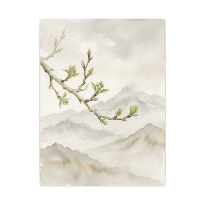 Spring Mountain Mist Watercolor Canvas Art | Cozy Decor