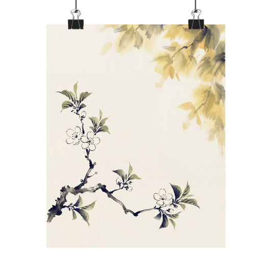 Zen Cherry Blossom in Golden Hour | Sumi E Wall Art Print Art Print