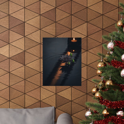 Candlelight Lotus Flower Wall Art Print - Dark Japandi Seijaku
