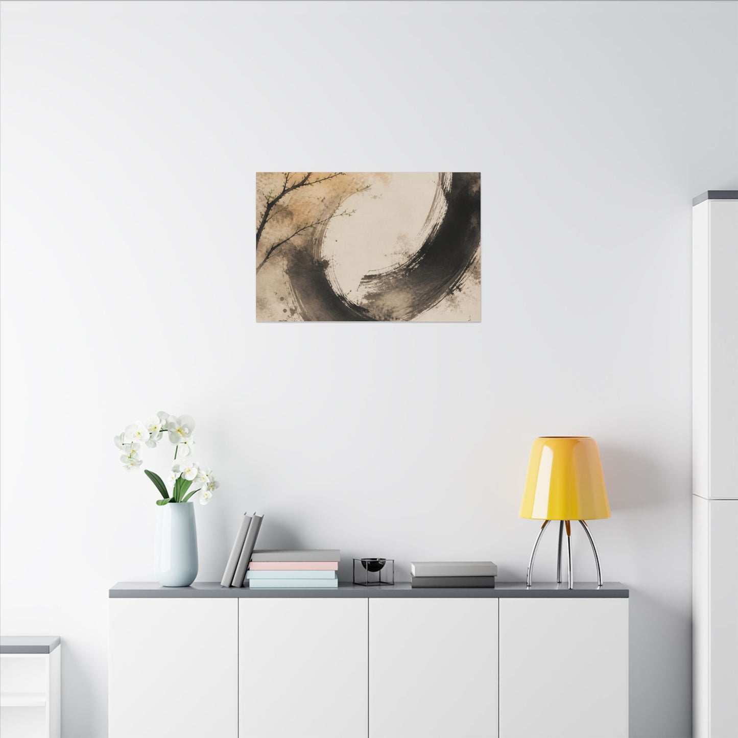Japandi Ink Brushstroke in Golden Hour | Watercolor Canvas Art