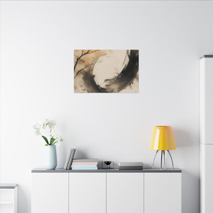 Japandi Ink Brushstroke in Golden Hour | Watercolor Canvas Art