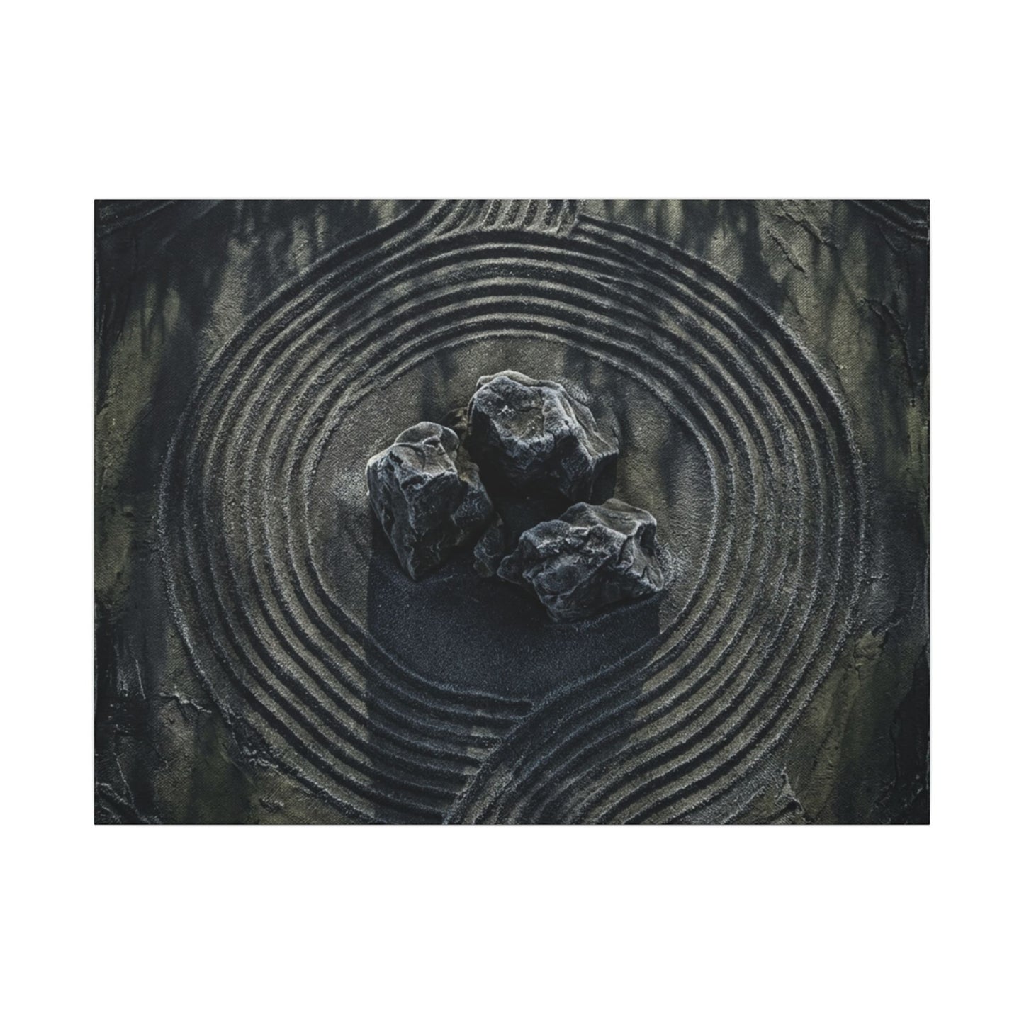 Moody Rock Garden Canvas Art - Dark Texture Dark Japandi