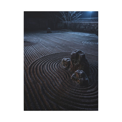 Moonlight Rock Garden Canvas Art - Dark Japandi Seijaku