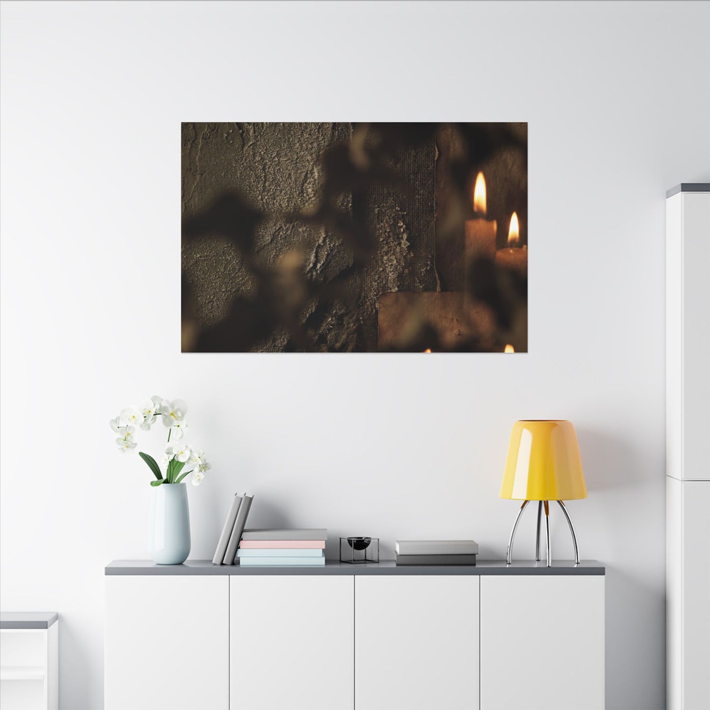 Shadow Play Dark Texture Canvas Art | Moody Dark Japandi Art