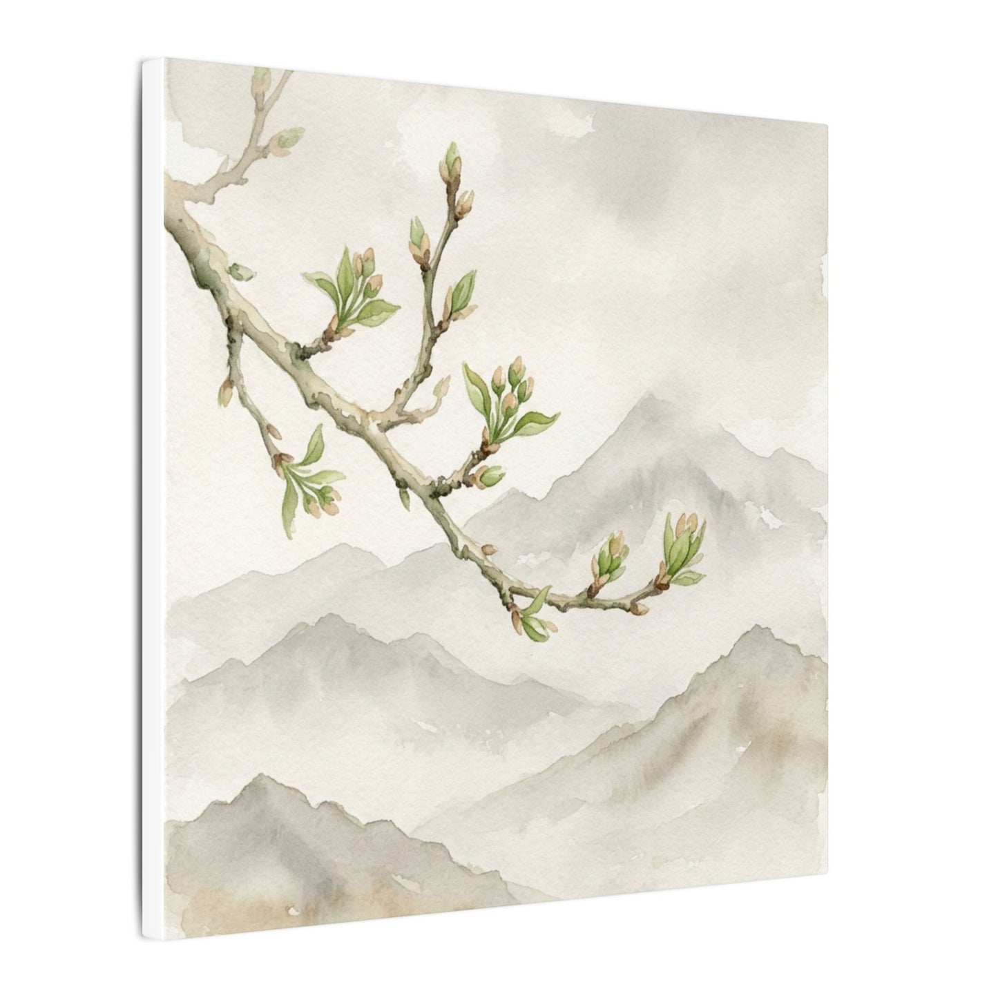 Spring Mountain Mist Watercolor Canvas Art | Cozy Decor