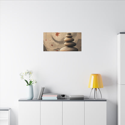 Japandi River Stones in Candlelight | Japanese Pattern Canvas Art